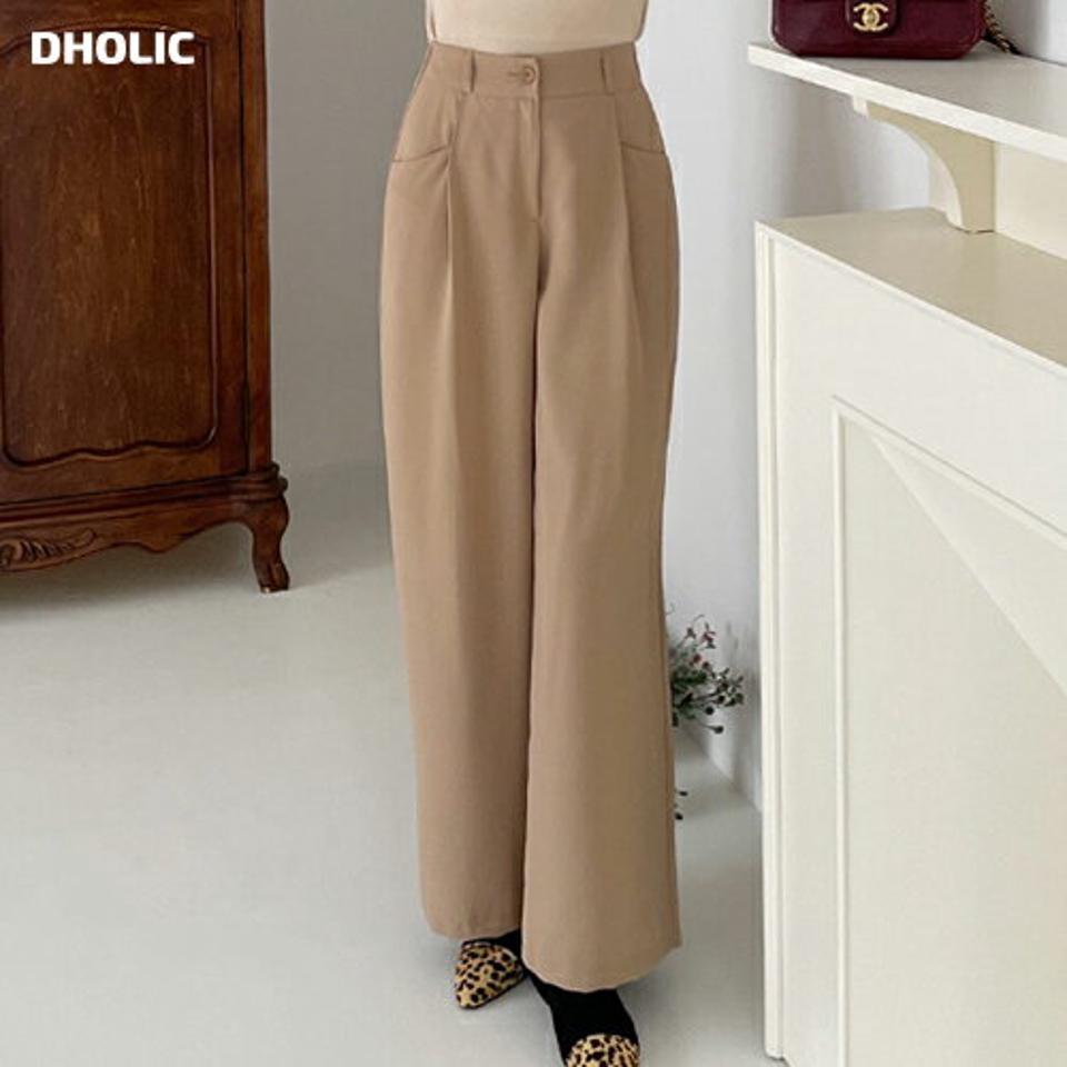 ポケットワイドスラックスパンツ・全4色・t69935 レディース 【pt】スラックス パンツ ズボン ロングパンツ ワイド 単色 無地 シンプル ベーシック 大人 きれいめ オフィスカジュアル 春 秋 韓国ファッション ハイホリHIHOLLI