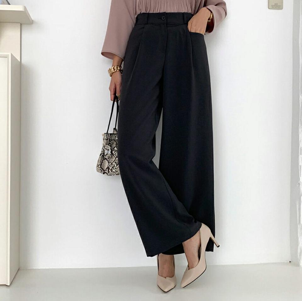 ポケットワイドスラックスパンツ・全4色・t69935 レディース 【pt】スラックス パンツ ズボン ロングパンツ ワイド 単色 無地 シンプル ベーシック 大人 きれいめ オフィスカジュアル 春 秋 韓国ファッション ハイホリHIHOLLI