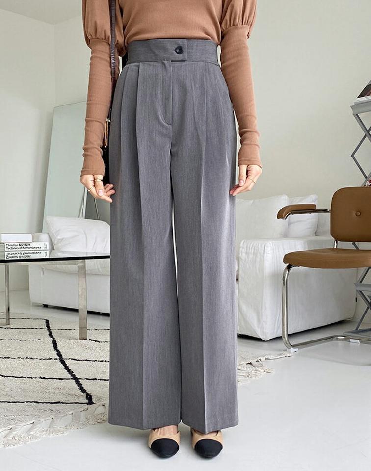 ツータックスラックス・全2色・t64990 レディース 【pt】韓国ファッション ボトムス パンツ ロング ロングパンツ スラックスパンツ スラックス ツータック ロング丈 ゴム 美脚 足長 細身 着痩せ 体型カーバー シンプル 春 秋 NIJU