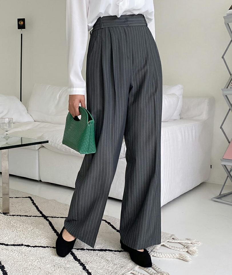【大感謝祭特価】ストライプスラックスパンツ・全2色・t64994 レディース 【pt】韓国ファッション ボトムス パンツ ロング ロングパンツ スラックスパンツ スラックス ストライプ ハイウエスト タック 美脚 足長 細身 着痩せ シンプル 春 秋 NIJU セール