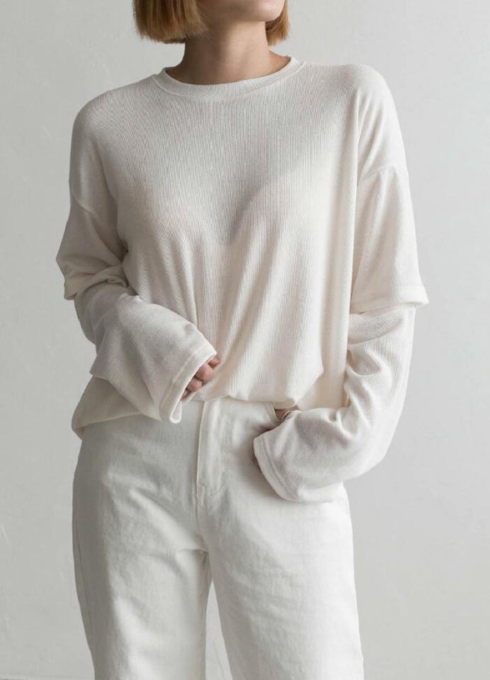 CHICBY(シックバイ)ルーズフィットスリットスリーブTシャツ【9/9up_ka】韓国 韓国ファッション　長袖 体型カーバー 秋 春 2way トップスレディース ファッション【7】※メール便不可
