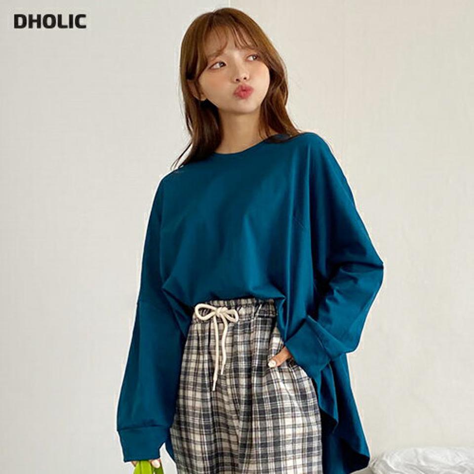 ラウンドネックフレアTシャツ・全4色・t00780 レディース 【tops】韓国 ファッション トップス Tシャツ 長袖 ラウンドネック フレア アンバランス フェミニン 体型カバー シンプル ガーリー カジュアル 無地 春 秋 NIJU