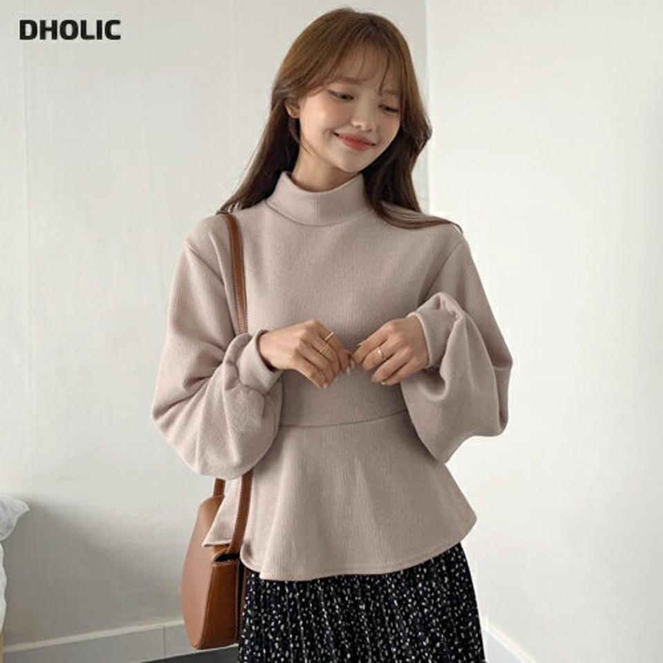 ハーフネックペプラムリボンニット・全4色・t00819 レディース 【tops】韓国ファッション トップス ニット 長袖 ベーシック ハーフネック ペプラム リボン シンプル 細身 カジュアル 体型カーバー ガーリー インしない 春 秋 NIJU