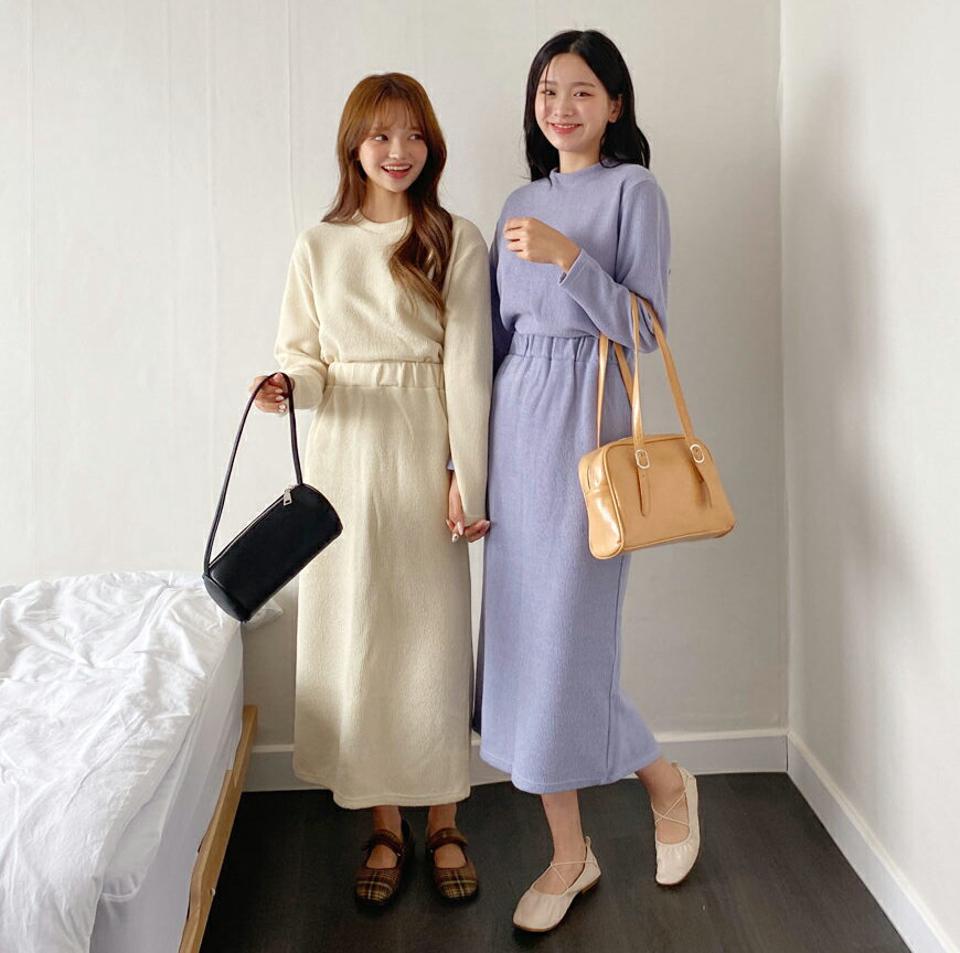 【10%OFF】リブニット&スリットスカートSET・全3色・b00817 レディース 【ops】韓国ファッション ワンピース セットアップ ロングスカート スカート ニット セット ロング丈 スリット リブ 長袖 ラウンドネック Hライン シンプル 春 秋 NIJU 春セール