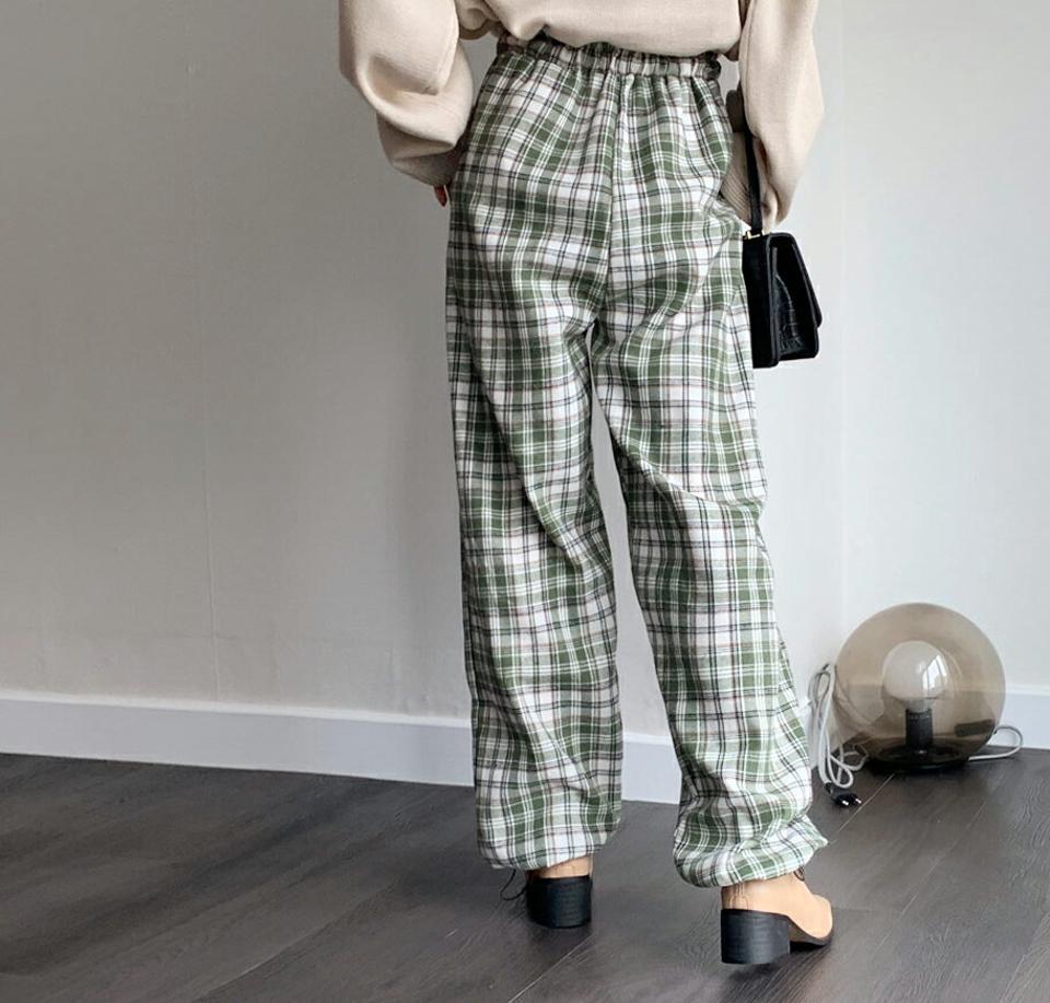2WAYドロストチェックパンツ・全3色・t00804 レディース 【pt】韓国ファッション ボトムス パンツ ロング ロングパンツ 2WAY ドロストチェック カジュアル ストレート ジョガーパンツ ルーズ 無地 足長 細身 着痩せ 体型カーバー 春 秋 NIJU