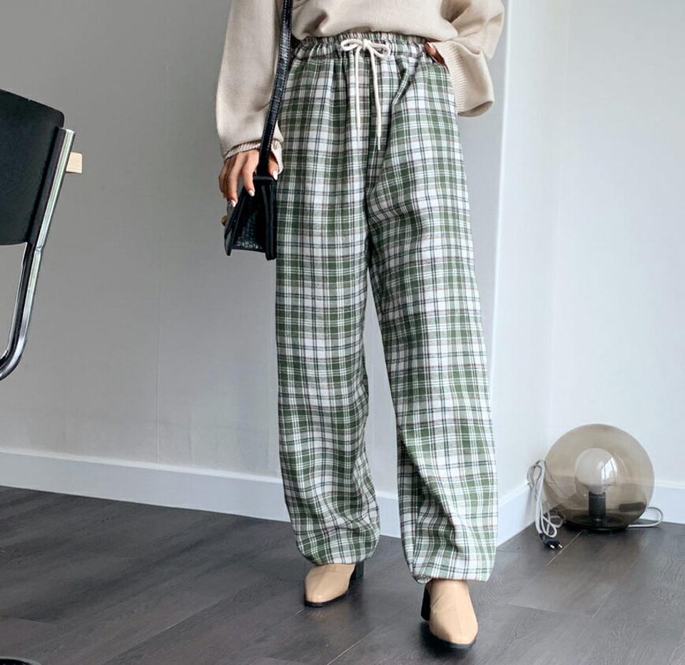 2WAYドロストチェックパンツ・全3色・t00804 レディース 【pt】韓国ファッション ボトムス パンツ ロング ロングパンツ 2WAY ドロストチェック カジュアル ストレート ジョガーパンツ ルーズ 無地 足長 細身 着痩せ 体型カーバー 春 秋 NIJU