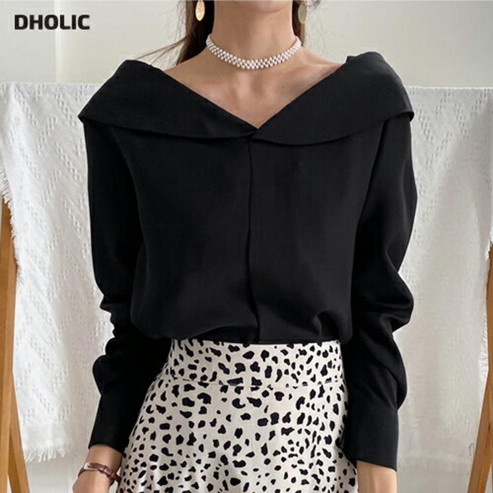 ビッグカラーブラウス・全3色・b64836 レディース 【bl】韓国ファッション トップス ブラウス 長袖 大人 ビッグカラー 上品 タック シルキー カフス シンプル フェミニン カジュアル 体型カバー 小顔 鎖骨 秋 春