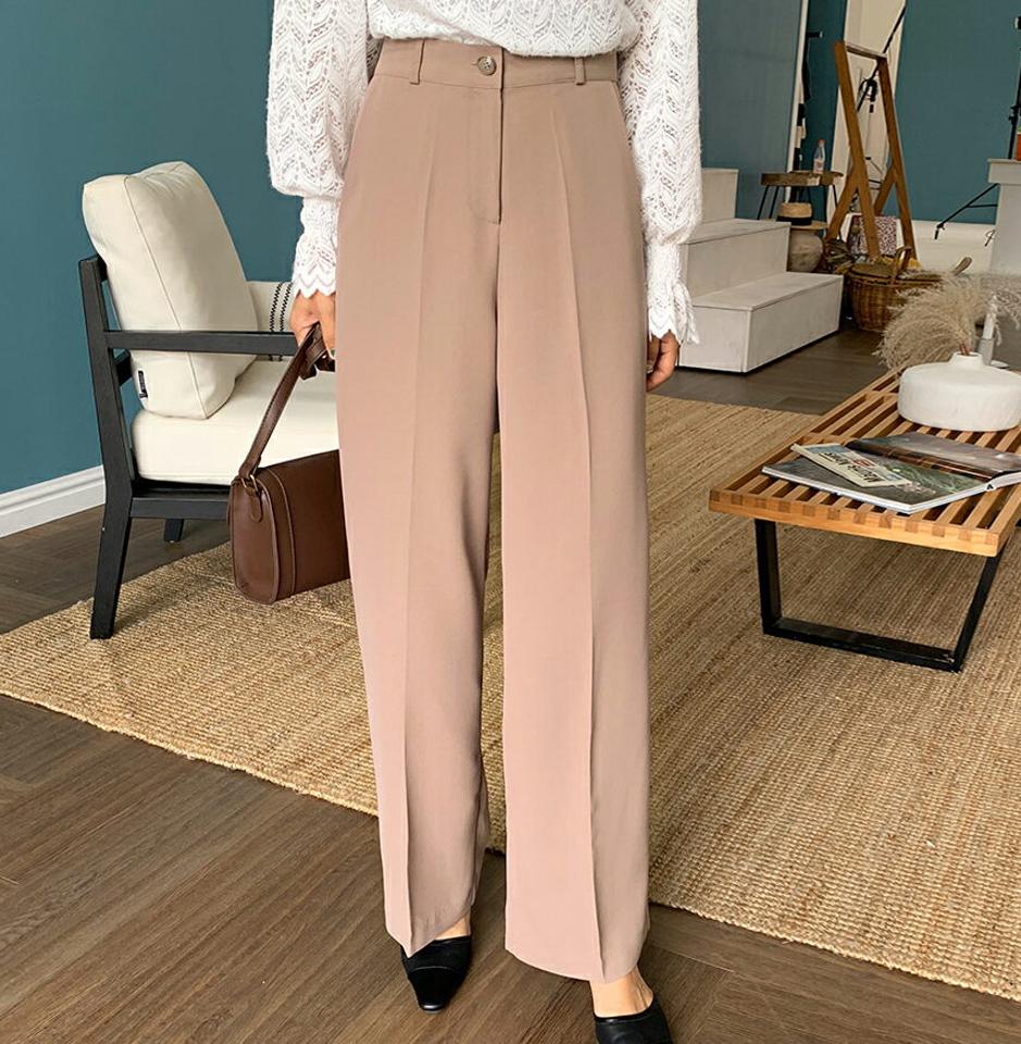 ストレートスラックス・全3色・t64845 レディース 【pt】韓国ファッション ボトムス ロング ロングパンツ スラックスパンツ スラックス ストレート ポケット ボタン カジュアル デイリー 足長 美脚 フェミニン 秋 春232