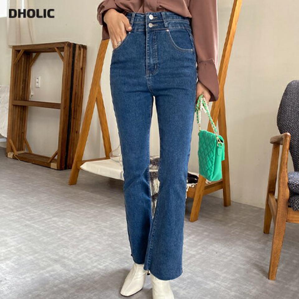 ハイウエストフレアデニムパンツ・全1色・b64853 レディース 【pt】韓国ファッション ボトムス ロング ロングパンツ デニム デニムパンツ ロング丈 フレア カットオフ ハイウエスト ポケット 体型もカバー デイリー 美脚 足長 シンプル 秋 春