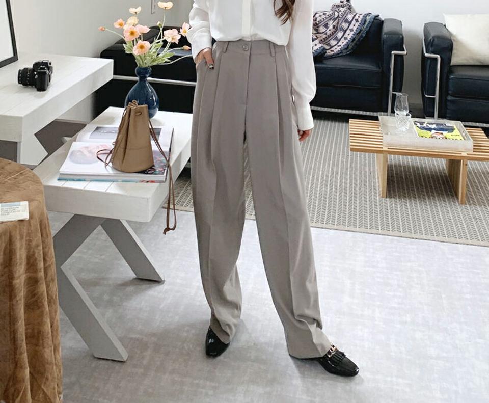 ツータックワイドスラックス・全3色・t64854 レディース 【pt】韓国ファッション ボトムス ロング ロングパンツ スラックスパンツ スラックス ツータック ワイド ストレート ハイウエスト 体型カバー カジュアル デイリー 足長 フェミニン 秋 春