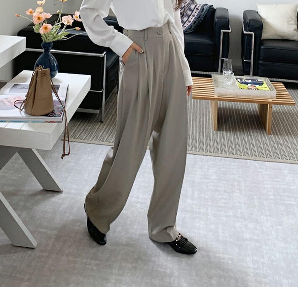 ツータックワイドスラックス・全3色・t64854 レディース 【pt】韓国ファッション ボトムス ロング ロングパンツ スラックスパンツ スラックス ツータック ワイド ストレート ハイウエスト 体型カバー カジュアル デイリー 足長 フェミニン 秋 春