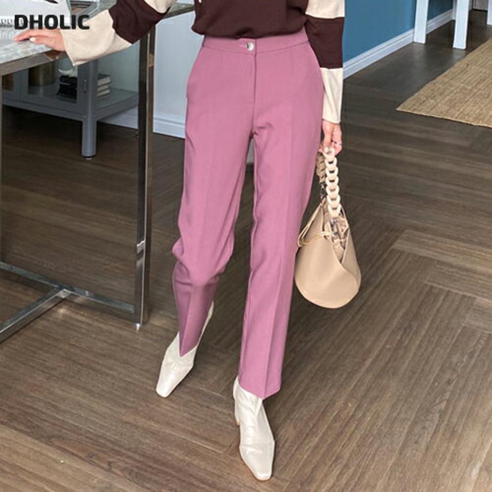 スリムスラックスパンツ・全3色・t64852 レディース 【pt】韓国ファッション ボトムス ロング ロングパンツ スラックスパンツ スラックス スリム ポケット カラーパンツ ボタン カジュアル デイリー ピンク 足長 美脚 フェミニン 秋 春230