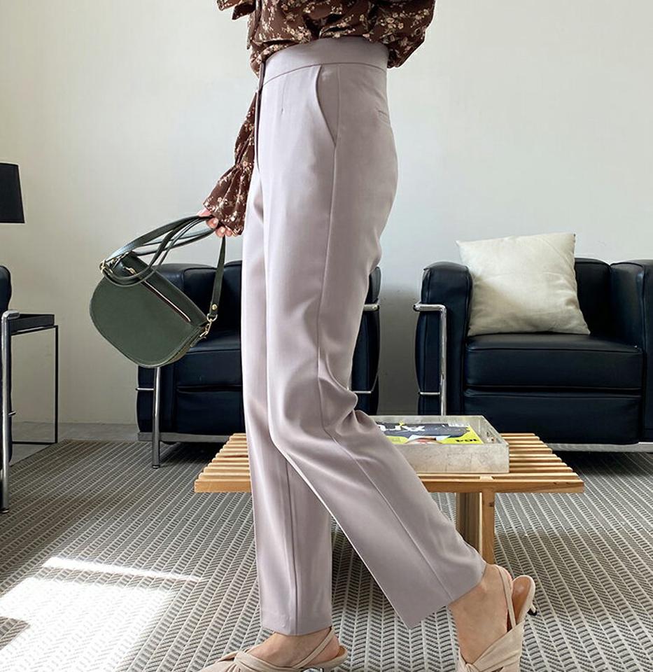 スリムスラックスパンツ・全3色・t64852 レディース 【pt】韓国ファッション ボトムス ロング ロングパンツ スラックスパンツ スラックス スリム ポケット カラーパンツ ボタン カジュアル デイリー ピンク 足長 美脚 フェミニン 秋 春230