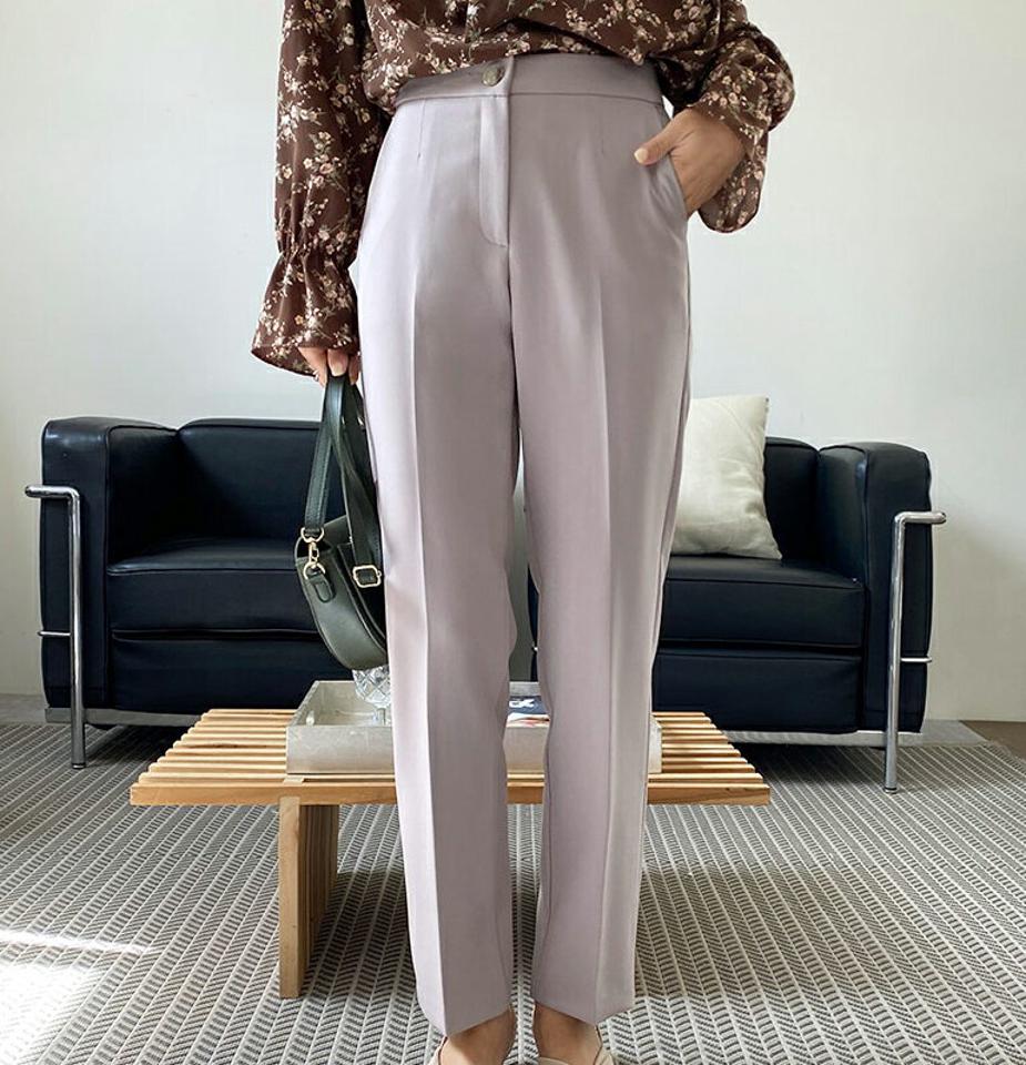 スリムスラックスパンツ・全3色・t64852 レディース 【pt】韓国ファッション ボトムス ロング ロングパンツ スラックスパンツ スラックス スリム ポケット カラーパンツ ボタン カジュアル デイリー ピンク 足長 美脚 フェミニン 秋 春230