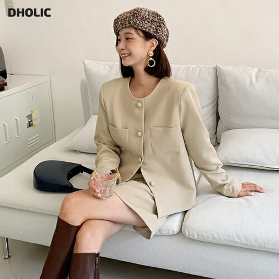 ノーカラーポケットジャケット&AラインミニスカートSET・全3色・t65918 レディース 【ops】韓国 ファッション ワンピース セットアップ ジャケット スカート ミニスカート ノーカラー ポケット Aライン セット 大人 長袖 フェミニン 秋 春