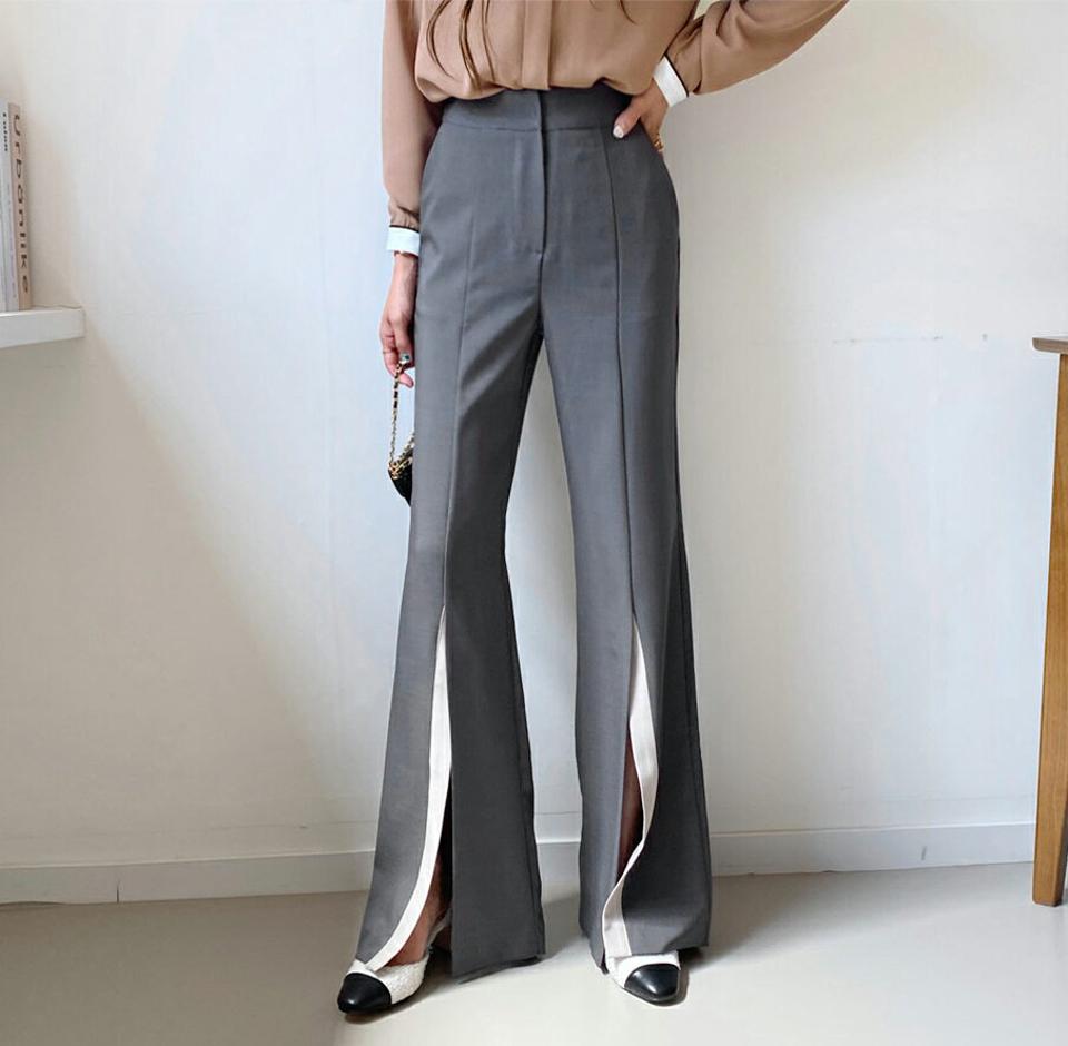 配色スリットスラックスパンツ・全3色・t65911 レディース 【pt】韓国ファッション ボトムス ロング ロングパンツ スラックスパンツ スラックス 配色 スリット ハイウエスト 体型カバー ポケット カジュアル デイリー 足長 美脚 フェミニン 秋 春