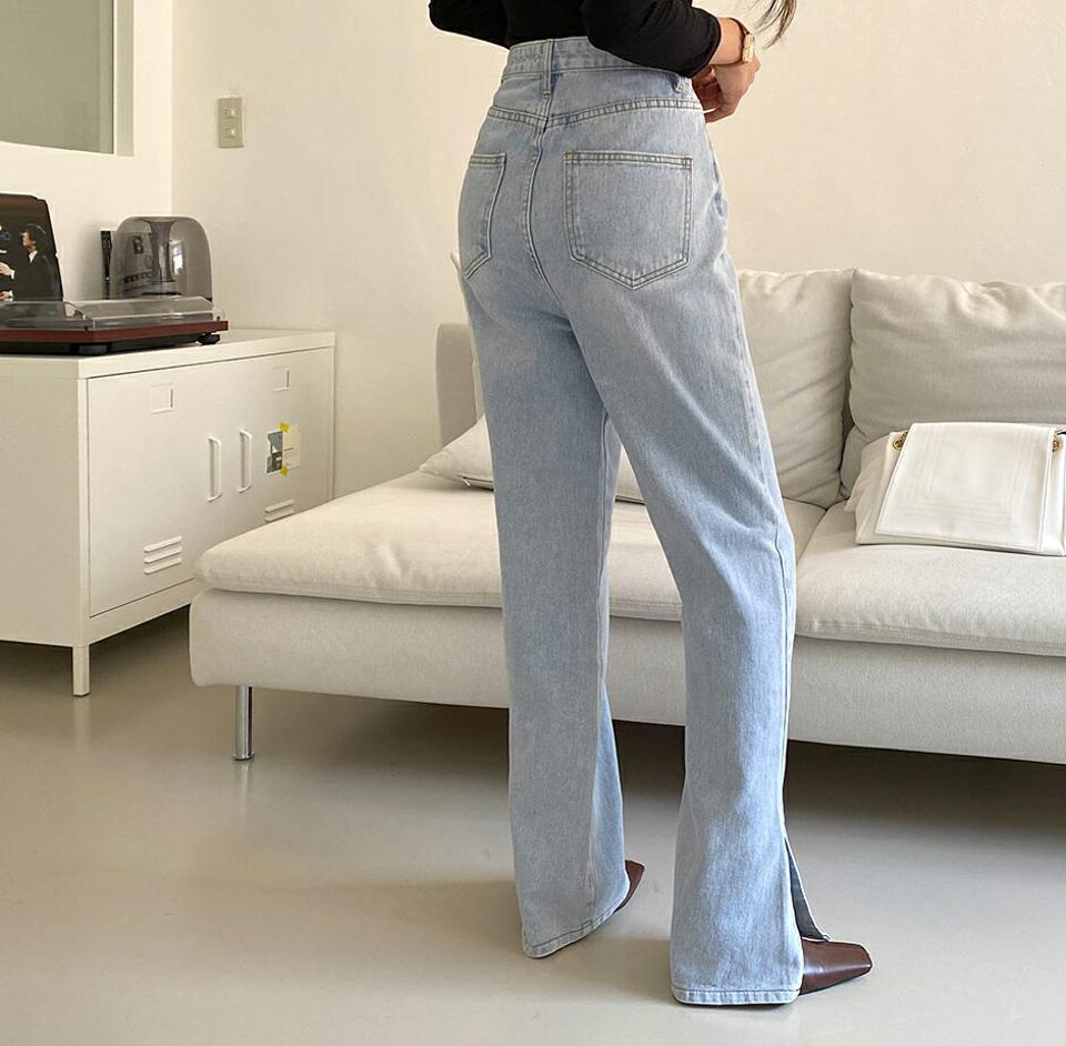 スリットワイドデニムパンツ・全2色・t65912 レディース 【pt】韓国ファッション ボトムス ロング ロングパンツ デニム スリット ワイド デニムパンツ ロング丈 ウォッシング ポケット 体型もカバー デイリー 美脚 足長 シンプル 秋 春