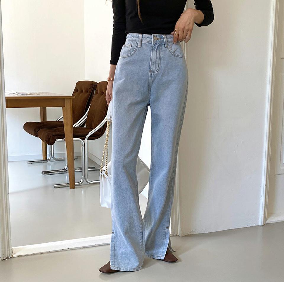 スリットワイドデニムパンツ・全2色・t65912 レディース 【pt】韓国ファッション ボトムス ロング ロングパンツ デニム スリット ワイド デニムパンツ ロング丈 ウォッシング ポケット 体型もカバー デイリー 美脚 足長 シンプル 秋 春