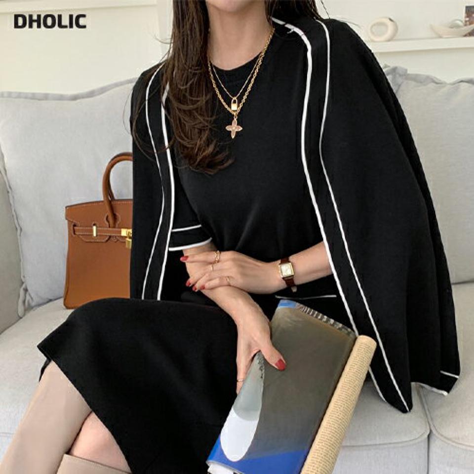 配色ニットカーデ&ワンピースSET・全1色・b70032 レディース 【ops】ワンピース ミディ丈 ミディワンピース カーディガン 羽織物 長袖 ニット 配色 大人 セット 春 秋 韓国ファッション ハイホリHIHOLLI