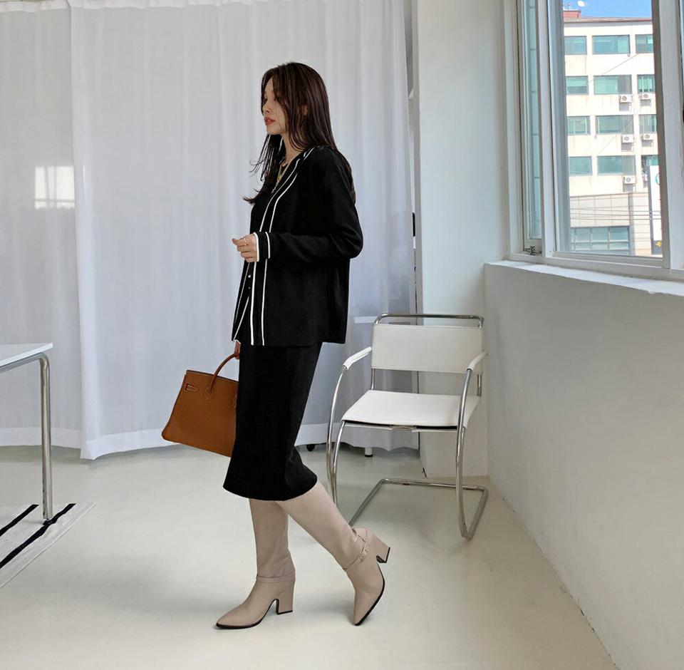 配色ニットカーデ&ワンピースSET・全1色・b70032 レディース 【ops】ワンピース ミディ丈 ミディワンピース カーディガン 羽織物 長袖 ニット 配色 大人 セット 春 秋 韓国ファッション ハイホリHIHOLLI