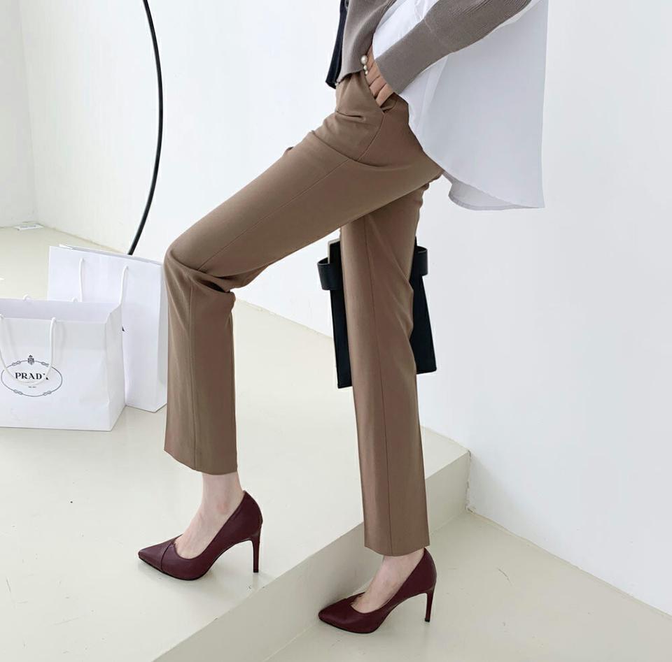 9分丈スリムフィットスラックスパンツ・全4色・t70037 レディース 【pt】スラックス パンツ ズボン ロングパンツ スリム クロップド丈 タイト 単色 無地 シンプル ベーシック 大人 春 秋 韓国 ファッション ハイホリHIHOLLI