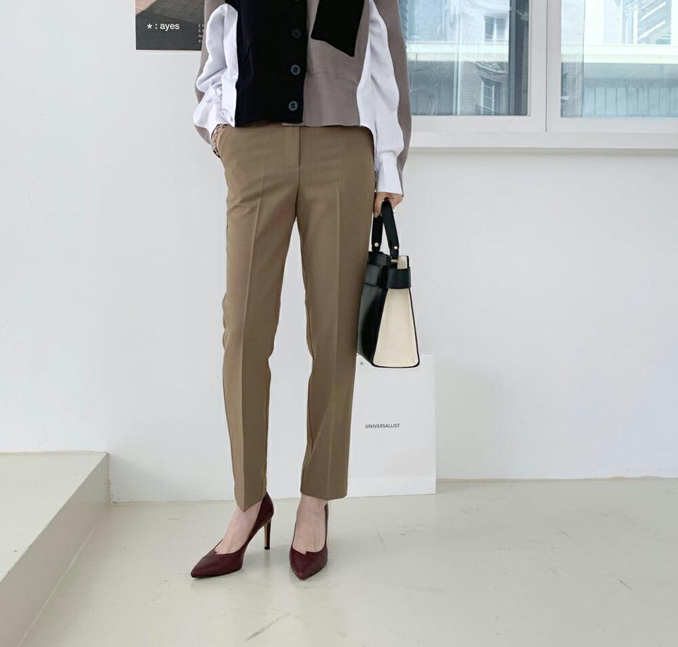 9分丈スリムフィットスラックスパンツ・全4色・t70037 レディース 【pt】スラックス パンツ ズボン ロングパンツ スリム クロップド丈 タイト 単色 無地 シンプル ベーシック 大人 春 秋 韓国 ファッション ハイホリHIHOLLI