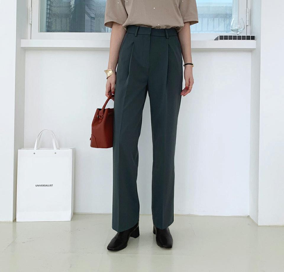 即日配送【只今30%OFF】ワンタックワイドスラックスパンツ・全4色・b70048 レディース 【pt】スラックス パンツ ズボン ロングパンツ ワイド タック 単色 無地 シンプル ベーシック 大人 オフィスカジュアル 春 秋 韓国ファッション ハイホリHIHOLLI