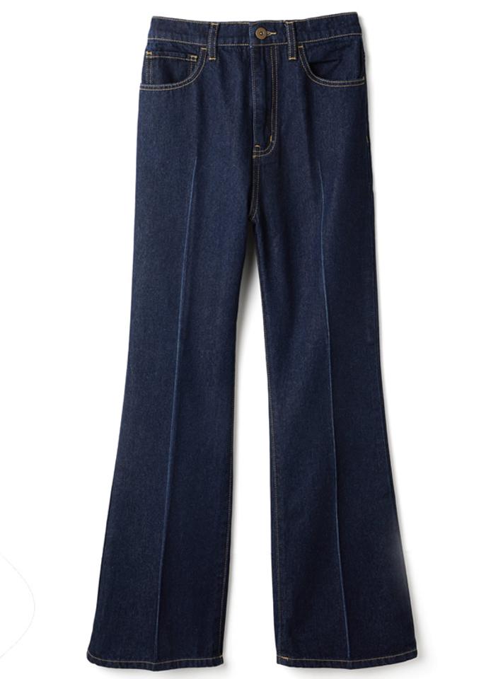 ハイウエストセンタープレスフレアデニムパンツ