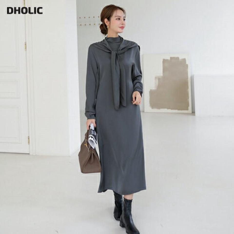 即日配送 ストラップ付ハイネックロングワンピース・全3色・t00313 レディース 【ops】ワンピース ロング 長袖 ハイネック ストラップ 単色 無地 シンプル 大人 カジュアル 春 秋 韓国ファッション ハイホリHIHOLLI