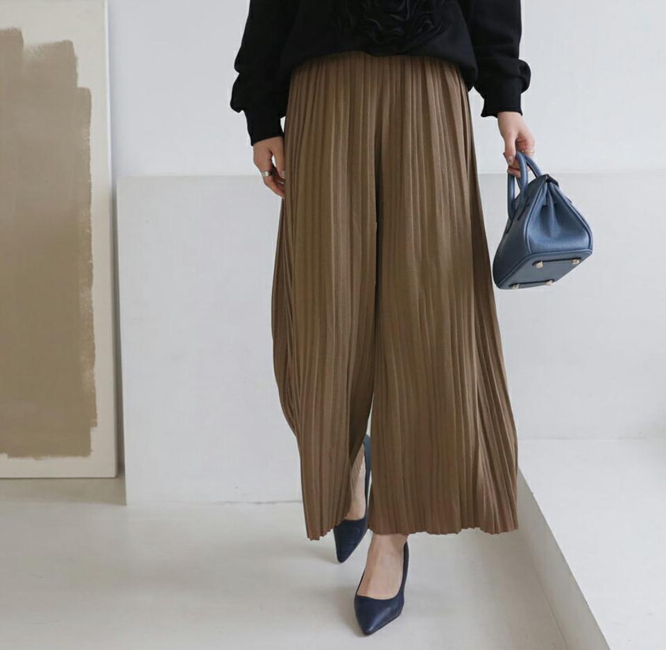ウエストゴムプリーツワイドパンツ・全4色・b00318 レディース 【pt】パンツ ズボン ロングパンツ ワイド プリーツ ウエストゴム フェミニン 上品 大人 春 秋 韓国ファッション ハイホリHIHOLLI