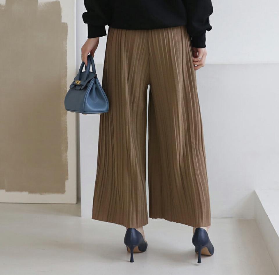 ウエストゴムプリーツワイドパンツ・全4色・b00318 レディース 【pt】パンツ ズボン ロングパンツ ワイド プリーツ ウエストゴム フェミニン 上品 大人 春 秋 韓国ファッション ハイホリHIHOLLI