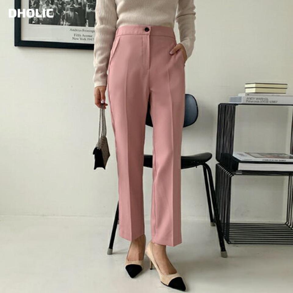 スリムスラックス・全3色・58126 レディース 【pt】韓国ファッション ボトムス ロング ロングパンツ ベーシック スリム スラックス ストレート オフィスカジュアル ハイウエスト 無地 体型カバー 足長 着痩せ 秋 春