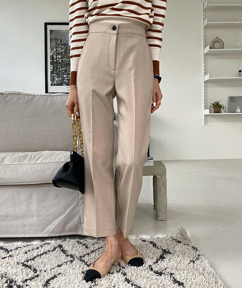 スリムスラックス・全3色・58126 レディース 【pt】韓国ファッション ボトムス ロング ロングパンツ ベーシック スリム スラックス ストレート オフィスカジュアル ハイウエスト 無地 体型カバー 足長 着痩せ 秋 春