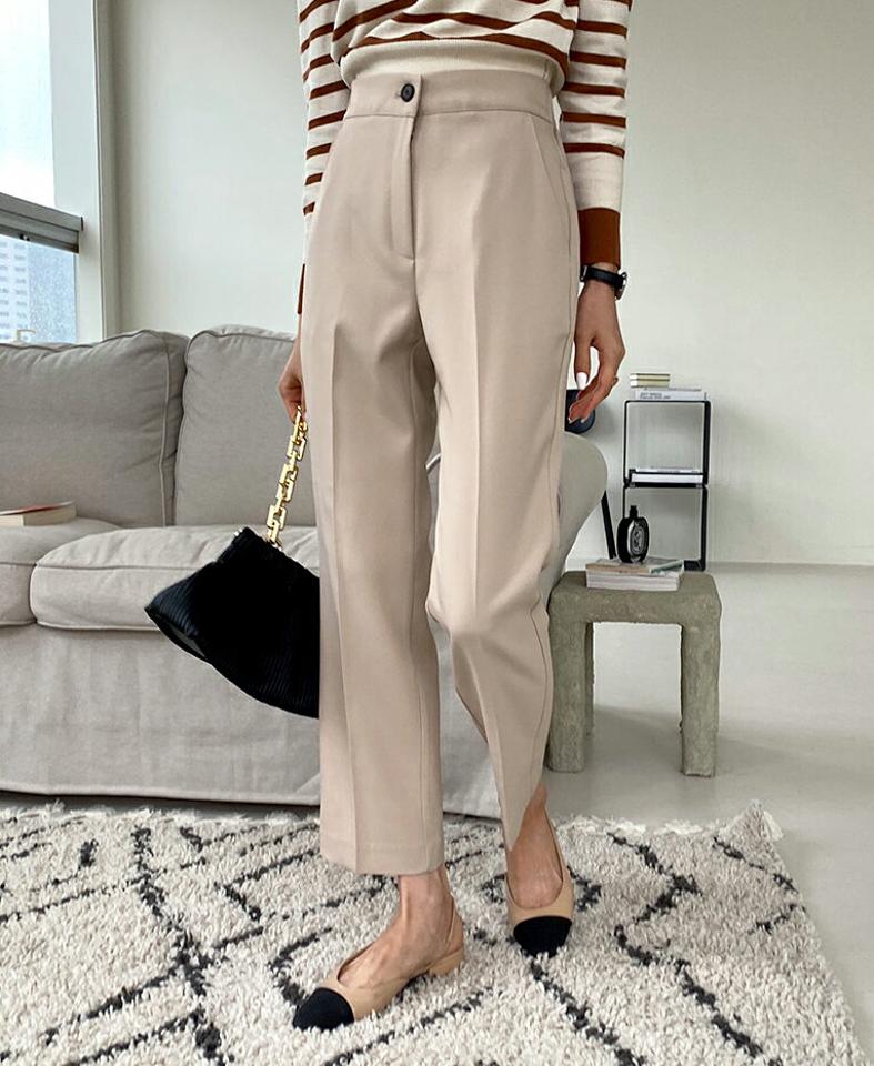 スリムスラックス・全3色・58126 レディース 【pt】韓国ファッション ボトムス ロング ロングパンツ ベーシック スリム スラックス ストレート オフィスカジュアル ハイウエスト 無地 体型カバー 足長 着痩せ 秋 春