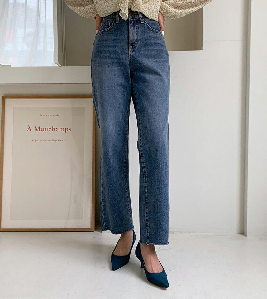 ストレートワイドデニムパンツ・全1色・t58128 レディース 【pt】韓国ファッション ボトムス ロング ロングパンツ ベーシック ストレート ワイド デニムパンツ デニム ハイウエスト 無地 体型カバー 足長 着痩せ 秋 春