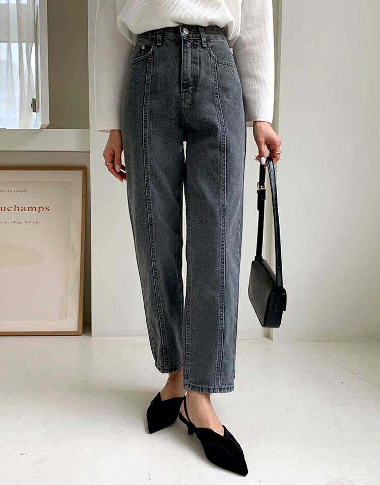 センターステッチデニムパンツ・全1色・t58129 レディース 【pt】韓国ファッション ボトムス ロング ロングパンツ ベーシック ステッチ デニムパンツ デニム ハイウエスト 無地 体型カバー 足長 着痩せ 秋 春