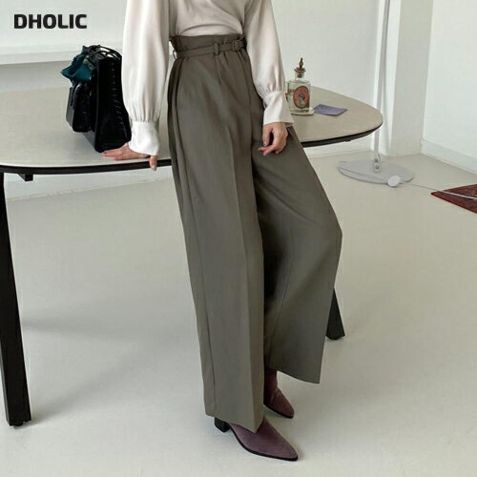 ベルト付ダーツワイドパンツ・全3色・t70220 レディース 【pt】 ボトムス ロング ロングパンツ ベーシック ストレート スリム ベルト ワイド 体型カバー 足長 着痩せ オフィスカジュアル 春 秋 韓国ファッション ハイホリHIHOLLI