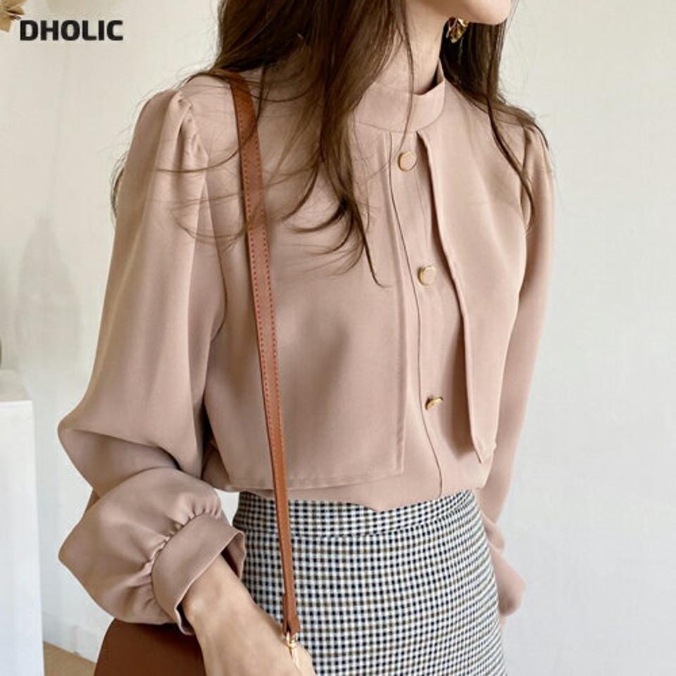 ≪人気商品再入荷≫ハーフネックケープ風ブラウス・全3色・b70112 レディース 【bl】 トップス ブラウス 長袖 大人 ケープ風 ハーフネック ボタン スリット パフスリーブ 上品 フェミニン 学校行事 オフィス 春 秋 韓国ファッション ハイホリHIHOLLI