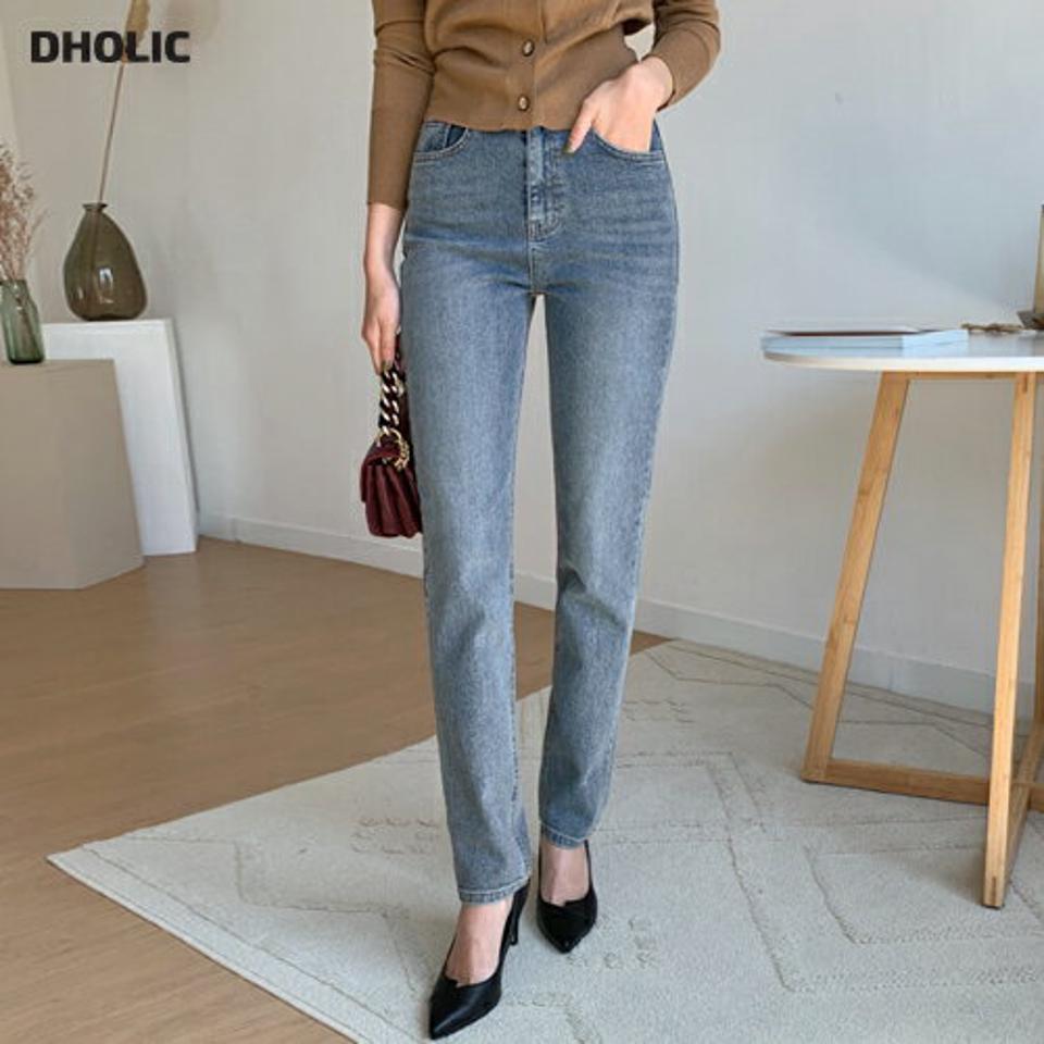 ウォッシングデニムパンツ・全1色・t70114 レディース 【pt】 ボトムス ロング ロングパンツ ベーシック デニムパンツ デニム ストレート スリム 体型カバー 足長 着痩せ フィット タイト 春 秋 韓国ファッション ハイホリHIHOLLI