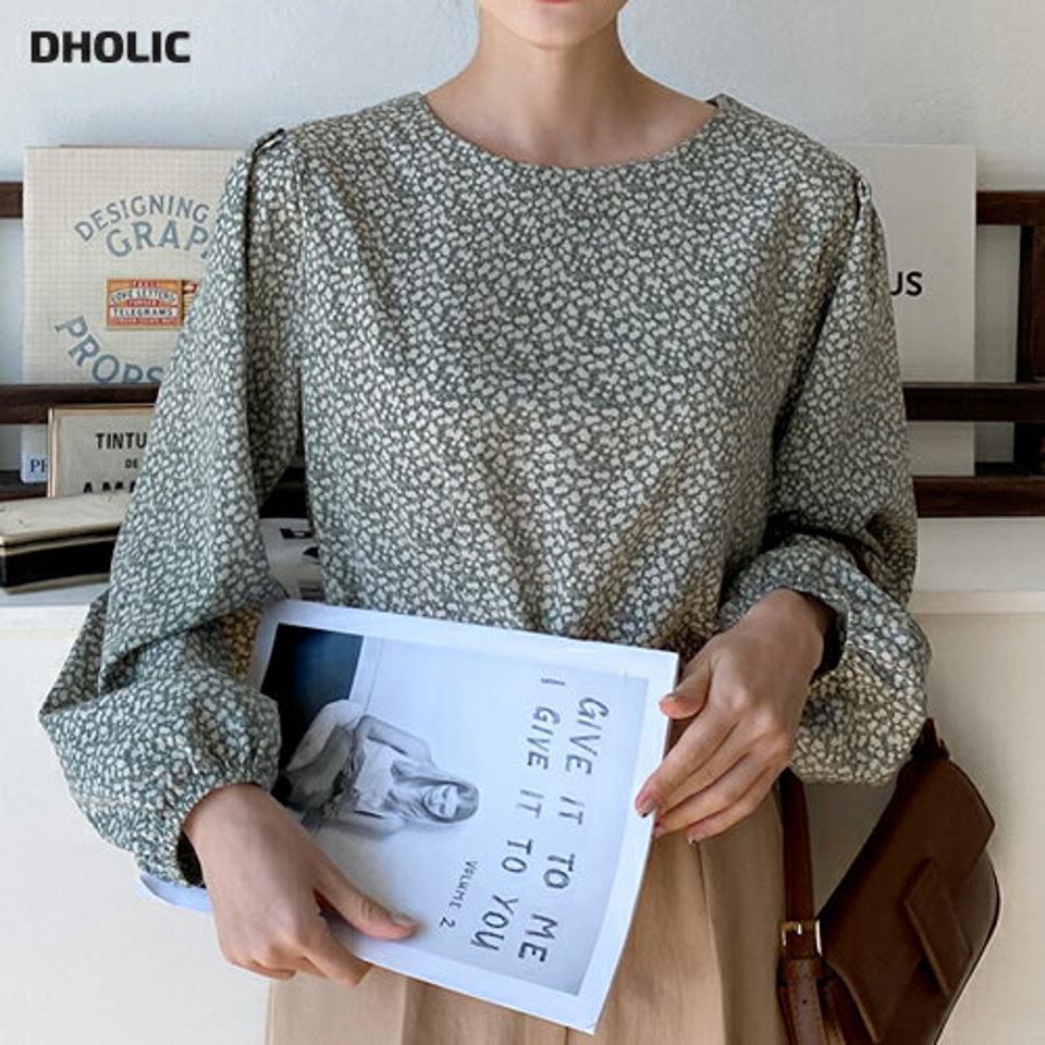 フローラルラウンドブラウス・全3色・t70079 レディース 【bl】 トップス ブラウス 長袖 大人 花柄 フローラル ラウンドネック 小花柄 上品 フェミニン カジュアル 春 秋 韓国 ファッション ハイホリHIHOLLI