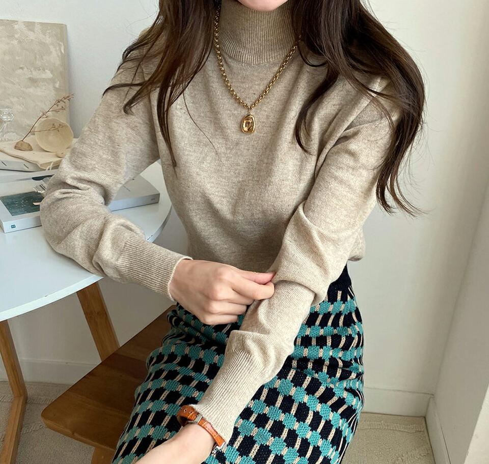 【10%OFF】ハイネックニット・全5色・b70083 レディース 【tops】 トップス ニット 年上 長袖 ハイネック スリム フィット 大人 シンプル 細身 フェミニン 上品 カラーニット オレンジ ハロウィン 春 秋 韓国ファッション ハイホリHIHOLLI 旬セール