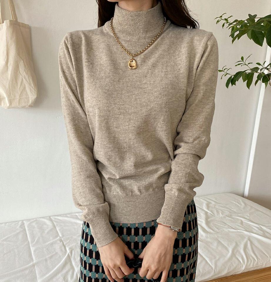 【10%OFF】ハイネックニット・全5色・b70083 レディース 【tops】 トップス ニット 年上 長袖 ハイネック スリム フィット 大人 シンプル 細身 フェミニン 上品 カラーニット オレンジ ハロウィン 春 秋 韓国ファッション ハイホリHIHOLLI 旬セール