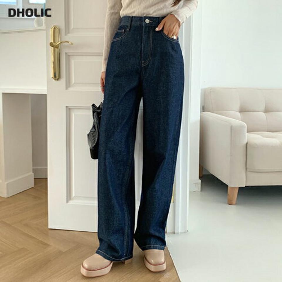 ステッチワイドデニムパンツ・全1色・t65501 レディース 【pt】韓国ファッション ボトムス ロング ロングパンツ デニム フレア デニムパンツ ステッチ ワイド ロング丈 ボタン ポケット ロールアップ ルーズ 体型もカバー シンプル 秋 春