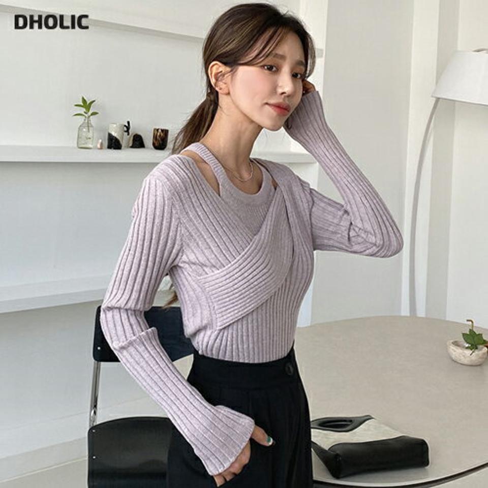 即日配送 リブスリーブレス&ツイストニットSET・全3色・b65503 レディース 【tops】韓国ファッション トップス ニット 大人 リブ スリーブレス ツイストニット セット 長袖 ノースリーブ レイヤード Vネック スリム シンプル カジュアル 体型カバー 秋 春