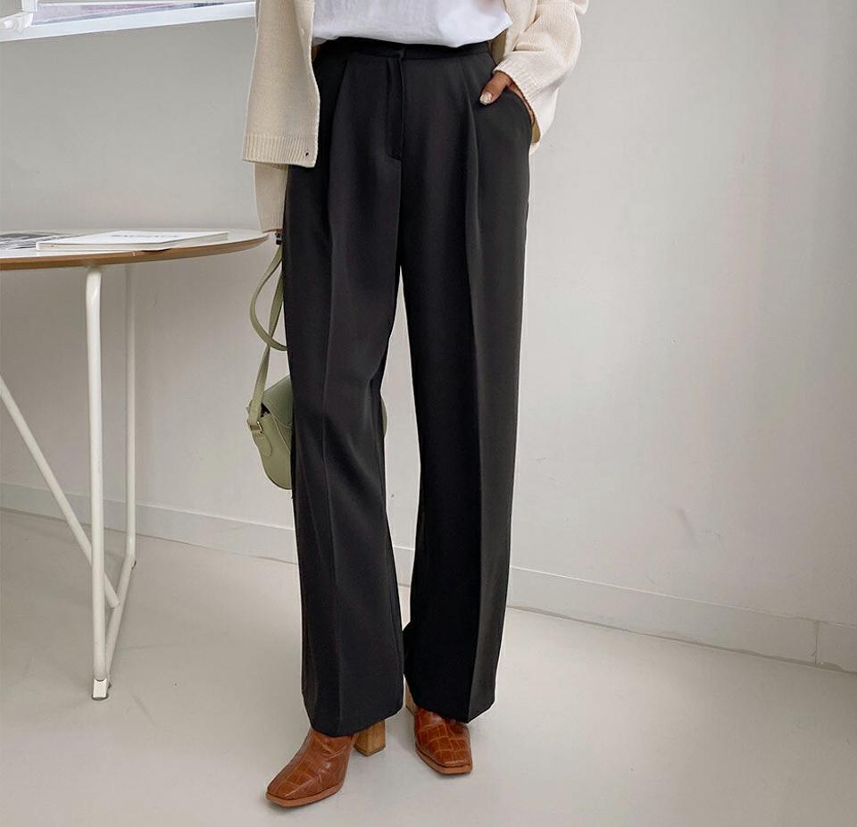 ワイドタックスラックス・全3色・t65496 レディース 【pt】韓国ファッション ボトムス ロング ロングパンツ スラックスパンツ スラックス ワイド タック トレート ポケット ボタン カジュアル デイリー 足長 美脚 フェミニン 秋 春