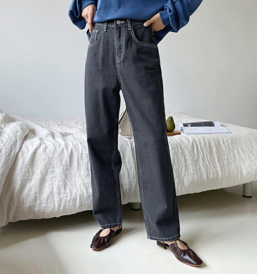 ステッチコットンパンツ・全2色・t62774 レディース 【pt】韓国ファッション ボトムス ロング ロングパンツ ステッチ コットンパンツ コットン ベーシック ボタン ロング丈 ウォッシング ポケット 体型もカバー デイリー 美脚 足長 シンプル 秋 春250