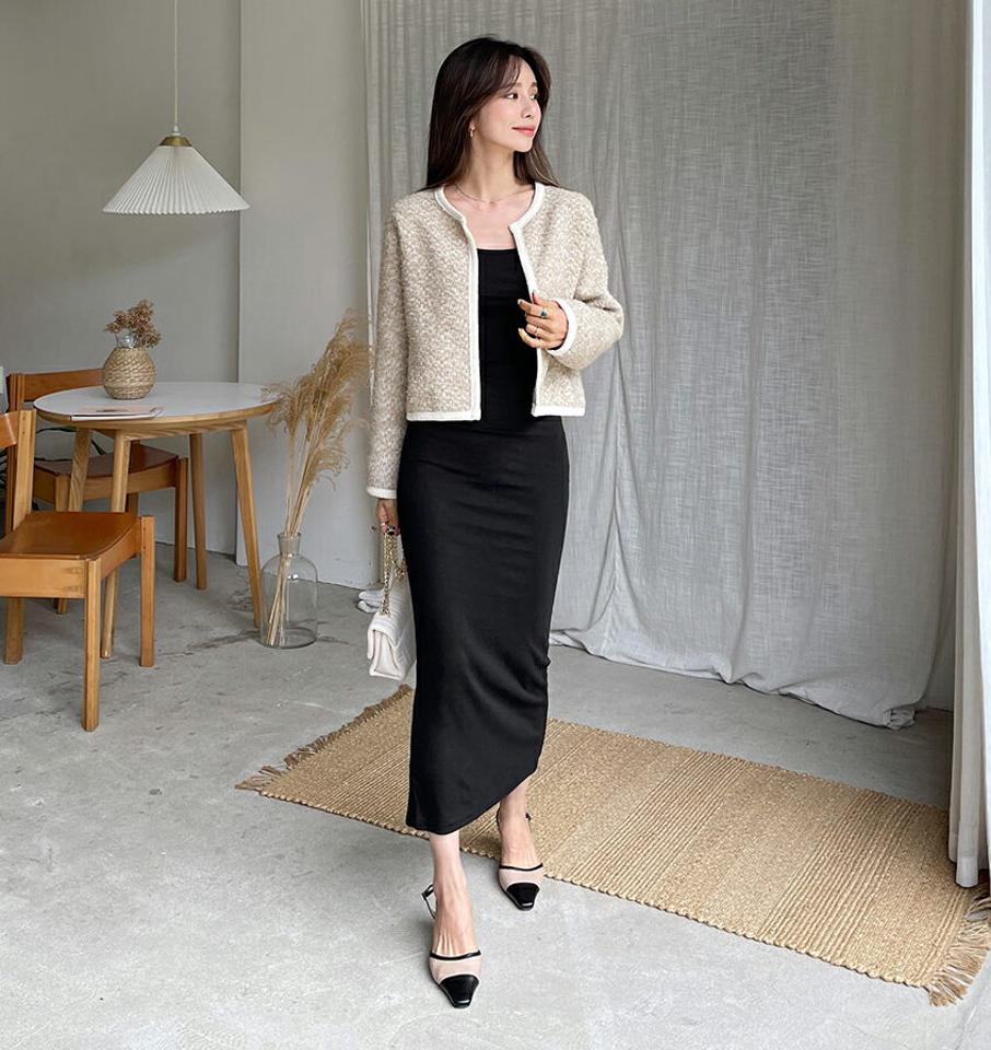 スクエアスリムワンピース・全4色・t62765 レディース 【ops】韓国ファッション ワンピース ロング ロングワンピース 大人 スクエアネック デコルテ スリット スリム ロング丈 シンプル 無地 フェミニン 体型カバー 秋 春