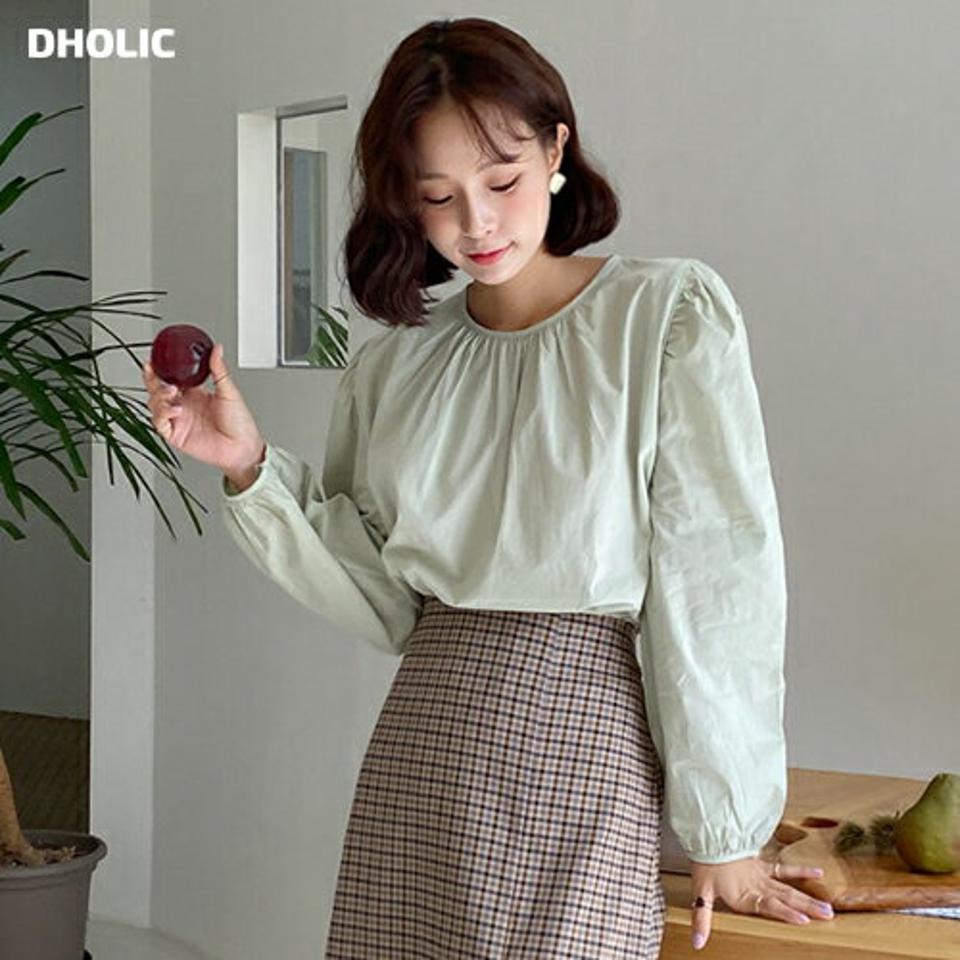 ラウンドギャザーブラウス・全3色・t62760 レディース 【bl】韓国ファッション トップス ブラウス 長袖 大人 ラウンドネック ギャザー ルーズ ロング丈 上品 シンプル フェミニン カジュアル 体型カバー ガーリー 秋 春