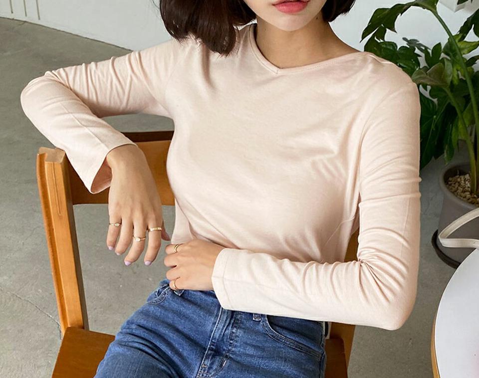 即日配送【只今30%OFF】2WAYアンバランスTシャツ・全4色・b62754 レディース 【tops】韓国ファッション トップス Tシャツ 長袖 Vネック ラウンドネック アンバランス スリム 2WAY カジュアル シンプル ガーリー デイリー 細身 フェミニン 無地 秋 春 セール