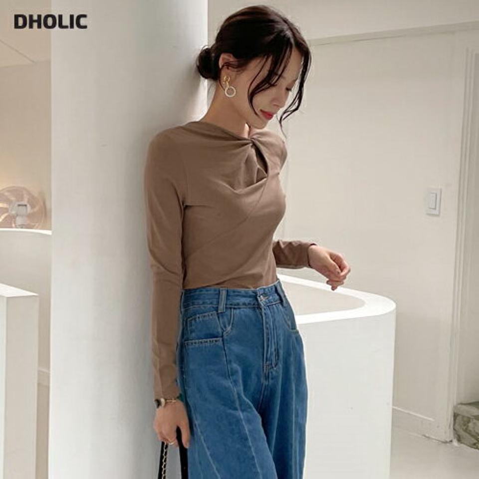 即日配送 ツイストネックTシャツ・全4色・b70017 レディース 【tops】トップス 長袖 Tシャツ ツイスト カットアウト シンプル ユニーク カジュアル 個性的 春 秋 韓国ファッション ハイホリHIHOLLI